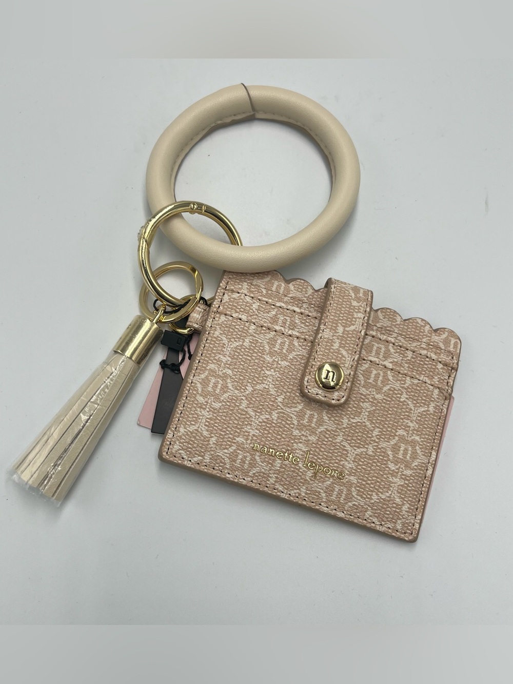Nanette Lepore Bright Tan Wristlet Wallet Bangle/Bracelet With Tassel